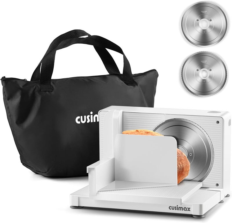 CUSIMAX Meat Slicer for Home,Foldable Meat Slicer with Child Safety Switch and 2 Removable Blades,Electric Deli Slicer Adjustable Thickness 0-20mm for Cut Meat,Cheese,Bread,Fruit,Storage Bag - Image 1